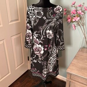 White House Black Market Floral/Leopard Print Mid-Length Dress